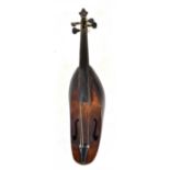 An unusual wooden shoe violin or Klompviool, length 55cm.