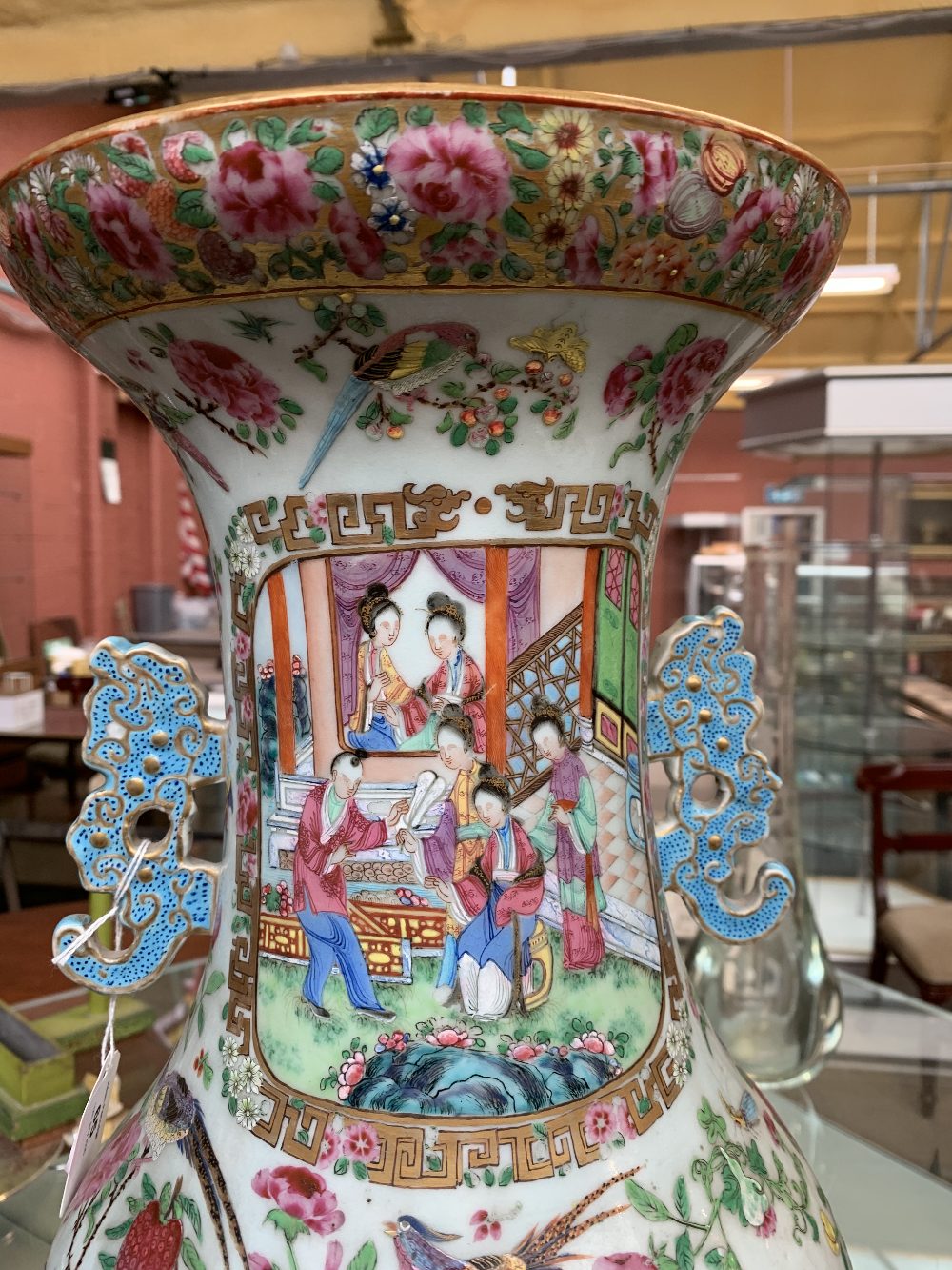 A mid-19th century Chinese Canton Famille Rose porcelain twin handled vase, painted with figures - Image 28 of 35