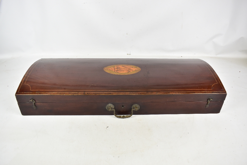 A late 19th century mahogany and shell inlaid violin case, 80 x 31cm.