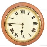 A late 19th/early 20th century oak cased wall clock, the circular dial with Roman numerals, diameter