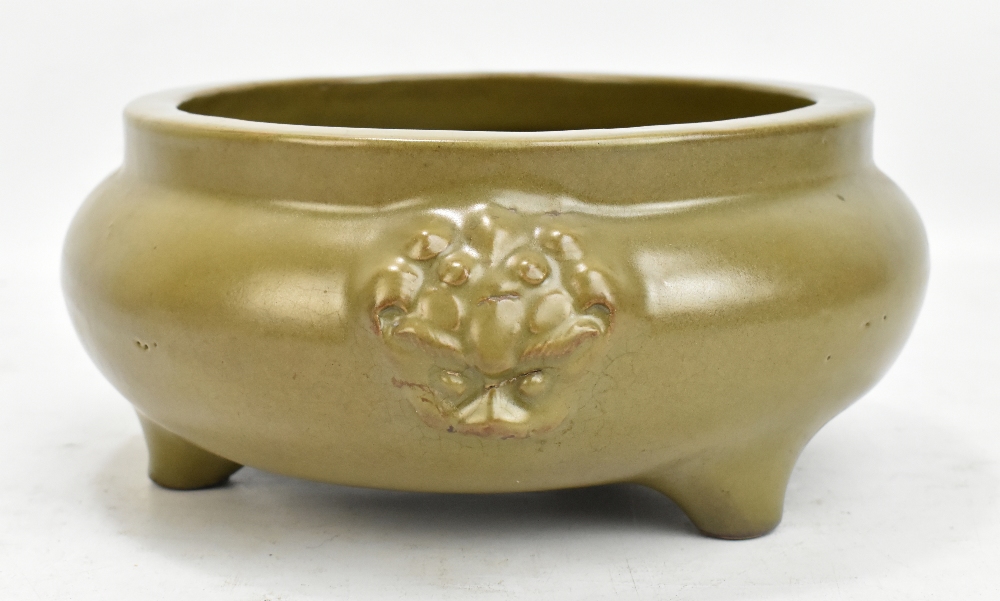 A good 18th century Chinese tea dust glazed censer of squat circular form with twin moulded masks, - Image 5 of 17