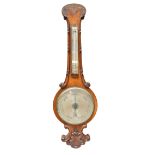 NEGRETTI & ZAMBRA; a Victorian carved oak banjo barometer, with silvered dial, height 104cm (af).