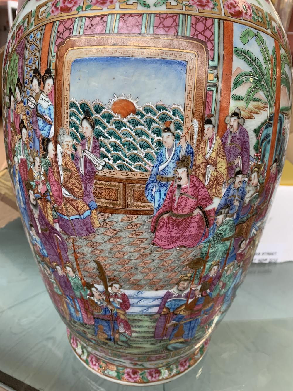 A mid-19th century Chinese Canton Famille Rose porcelain twin handled vase, painted with figures - Image 20 of 35