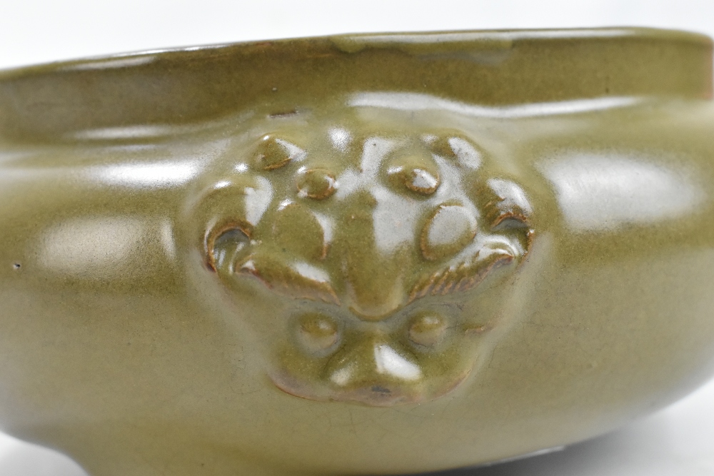 A good 18th century Chinese tea dust glazed censer of squat circular form with twin moulded masks, - Image 14 of 17