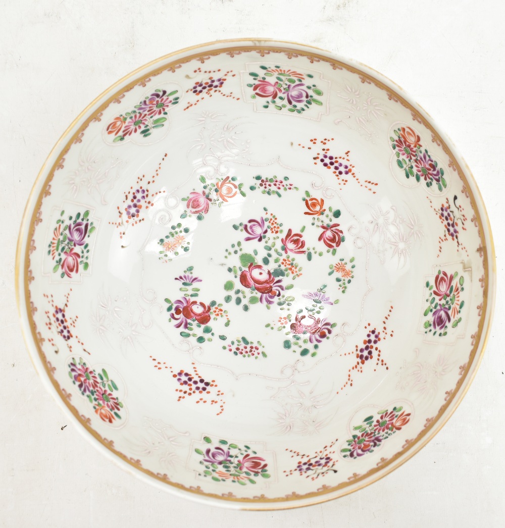 Two 18th century Chinese porcelain Famille Rose plates, each painted in enamels with floral - Image 4 of 8