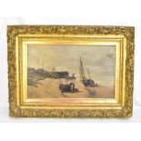 MAZZOTTA; oil on canvas, coastal landscape with figures preparing boats, signed, 40 x 65cm, in
