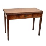 A George III mahogany tea table with single drawer on tapered square section supports, 70 x 97 x