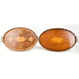 An Edwardian Sheraton Revival mahogany and inlaid oval twin handled butler's tray, 57 x 38cm, and