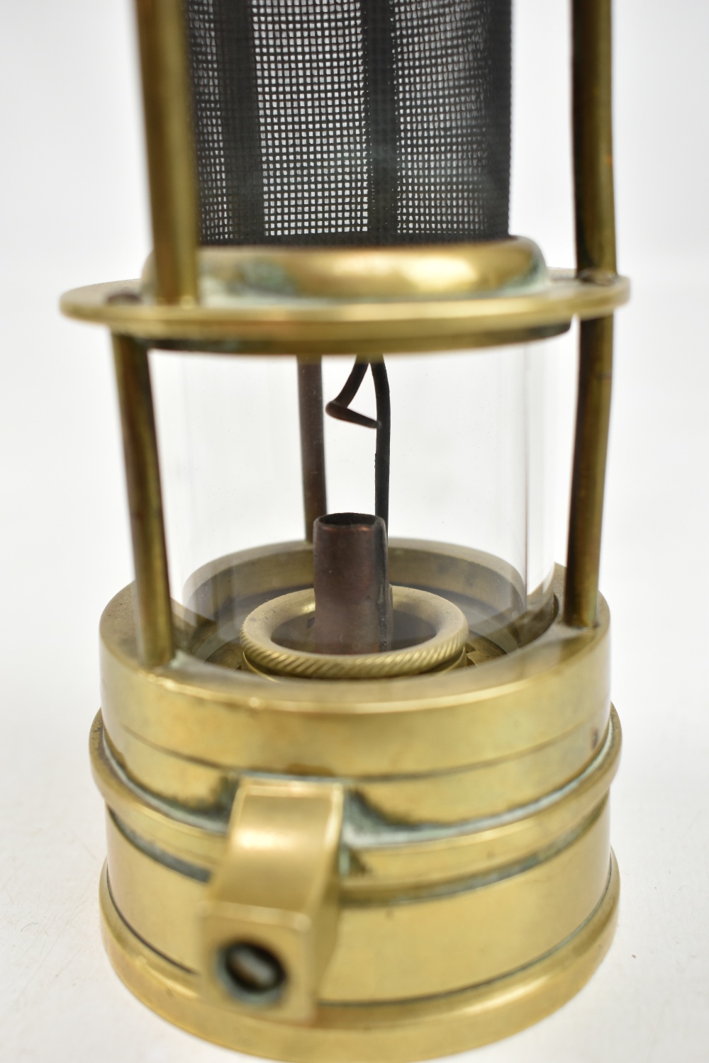 LAIDLER OF DURHAM; an early 20th century three bar Clanny-type frame safety lamp with stamped - Image 6 of 6