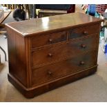 A Victorian mahogany chest of two short over two long drawers, raised on plinth base, height 80cm,