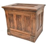 A small oak panelled chest with hinged lid, 66 x 77 x 54cm.Additional InformationSome heavy dents