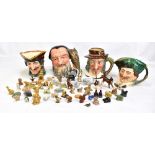 ROYAL DOULTON; four character jugs, including D6404 'Izaak Walton' and D6529 'Merlin', also a