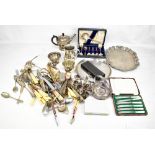 A group of electroplated items including a set of six military issue napkin rings by Walker & Hall