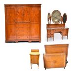 A good Edwardian satinwood and inlaid five piece bedroom suite with flamed finish comprising large