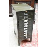 EUROPEAN OFFICE EQUIPMENT LTD; a mid 20th century narrow ten drawer filing cabinet with partial