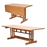 RICHARD LA TROBE-BATEMAN (born 1938); a large oak dining room table with drop leaf extension, the