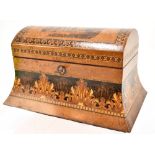 TUNBRIDGE WARE; a 19th century bird's eye maple and inlaid stationery box of domed sarcophagus