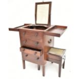 A George III mahogany twin handled folding shaving/wash stand with pull-out mirror and part fitted