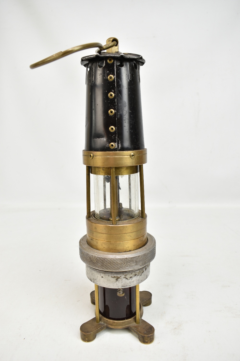 NAYLOR OF WIGAN; an early 20th century 'Spiralarm' miner's safety lamp with aluminium bonnet, - Image 3 of 9