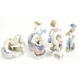 LLADRO; six figurines, including baseball player, height 20cm, 'Blissful Youth', 'Good Morning