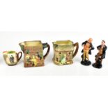 ROYAL DOULTON; two Dickens ware figures comprising HN1891 'Pecksniff' and HN1895 'Micawber' (af),