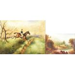 A 19th century porcelain plaque painted with figural rural landscape featuring river to foreground