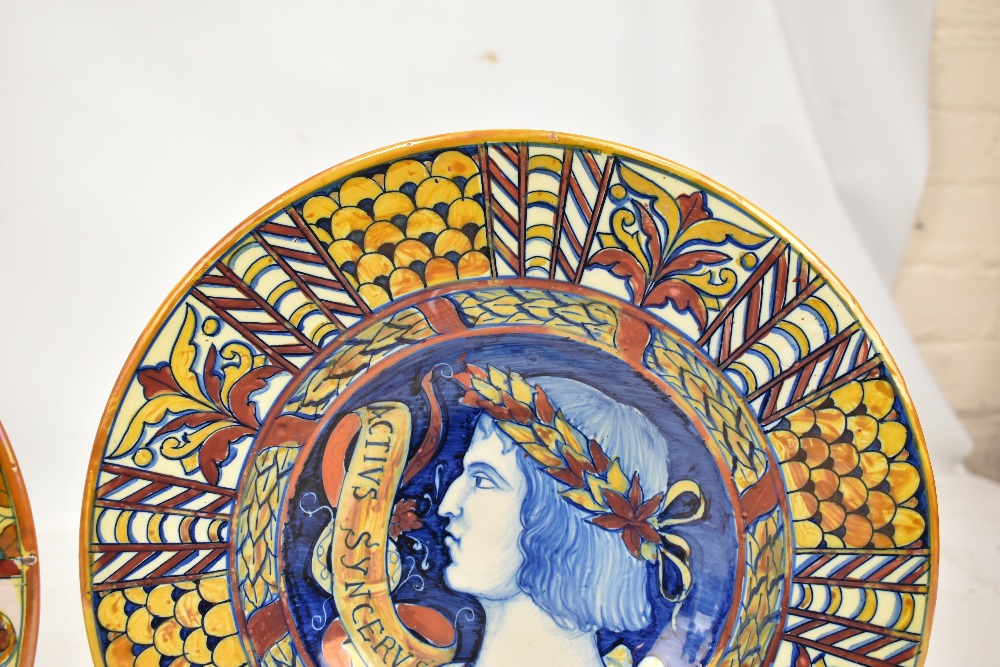 Two 19th century Italian lustre glazed maiolica revival bowls painted to centre with portraits of - Image 4 of 7