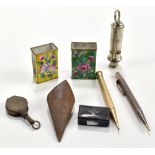 A mixed lot of assorted collectors' items including a hallmarked silver propelling pencil with