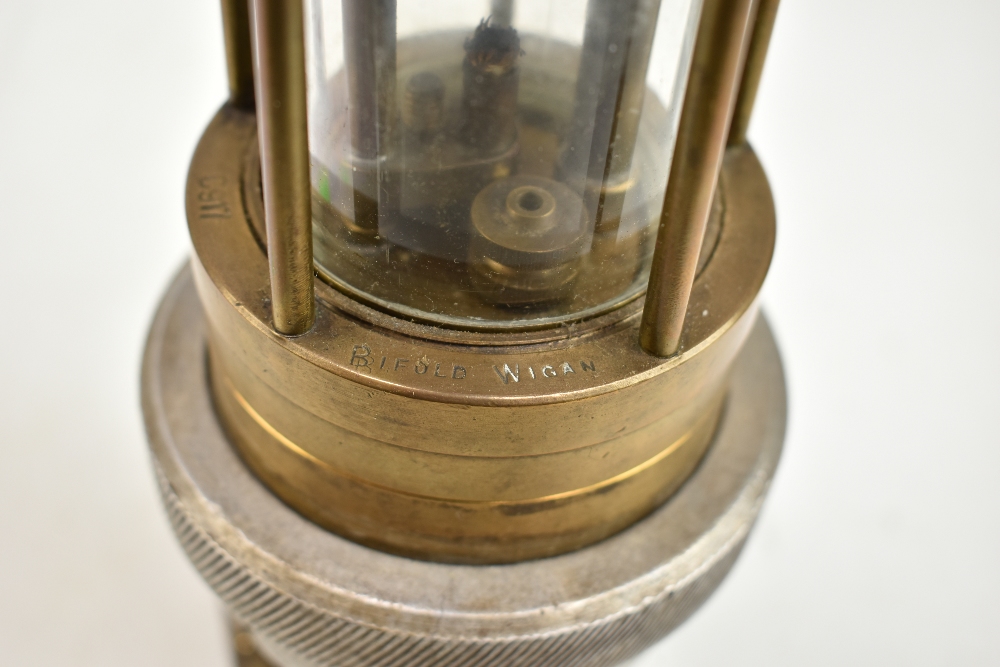 NAYLOR OF WIGAN; an early 20th century 'Spiralarm' miner's safety lamp with aluminium bonnet, - Image 9 of 9