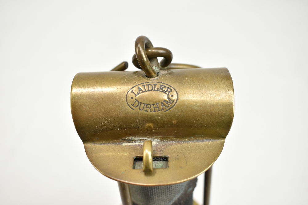 LAIDLER OF DURHAM; an early 20th century three bar Clanny-type frame safety lamp with stamped - Image 5 of 6