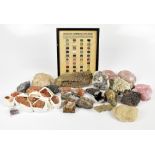 A group of geodes and minerals including rose quartz, zeolite, shattuckite, garnet amphibolite,