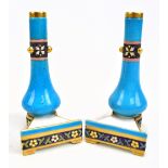 DR CHRISTOPHER DRESSER FOR MINTON; a pair of menu holders, each of baluster form with turquoise