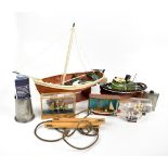 Two scratch-built model fishing boats comprising an English smack, approx 40 x 55cm, an American