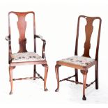 A matched set of eleven Queen Anne style dining chairs comprising set of seven (6+1) and a set of