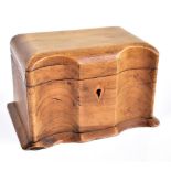 A 19th century fruitwood two division tea caddy of shaped outline, 11.5 x 19 x 12.5cm.Additional