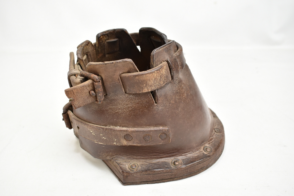 A 19th century horse's leather shoe cover used when mowing cricket pitches, 16 x 20cm.Additional - Image 3 of 6