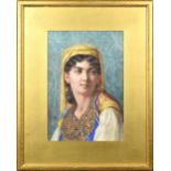 AIMEE EUGENIE DELVILLE-CORDIER (1822-1899); watercolour, portrait of a lady wearing a headdress