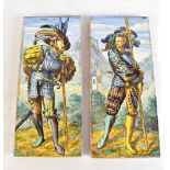 A pair of late 19th century rectangular tiles, painted with gentlemen in elaborate dress and with