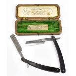 GEORGE BUTLER & CO; two oak cased cut throat razors with Sheffield steel blades, length of case 18.