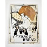 An original advertising pictorial enamel sign 'Turog Bead', 35.5 x 25.5cm, laid on wooden board.