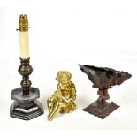 A reproduction gilt bronze model of a girl reading, height 17cm, together with a reproduction