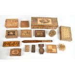 A collection of 19th century Tunbridge ware to include a rectangular glove box, length 28cm,