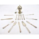 A small collection of assorted silver plate to include egg coddler, assorted flatware.Additional