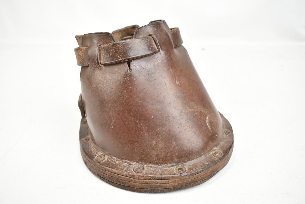 A 19th century horse's leather shoe cover used when mowing cricket pitches, 16 x 20cm.Additional - Image 4 of 6