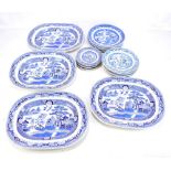 A collection of 19th century and later blue and white to include meat plates and dinner plates