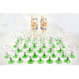 A mixed lot of assorted glassware including a pair of opaque pedestal vases, Art Deco glassware,