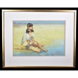 ERIC RICHARD STURGEON (1920-1999); watercolour, portrait of a girl sitting on a beach, signed, 33