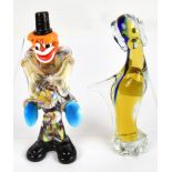 MURANO; a clown, height 25cm, and a dog (2).Additional InformationLight general wear, some surface