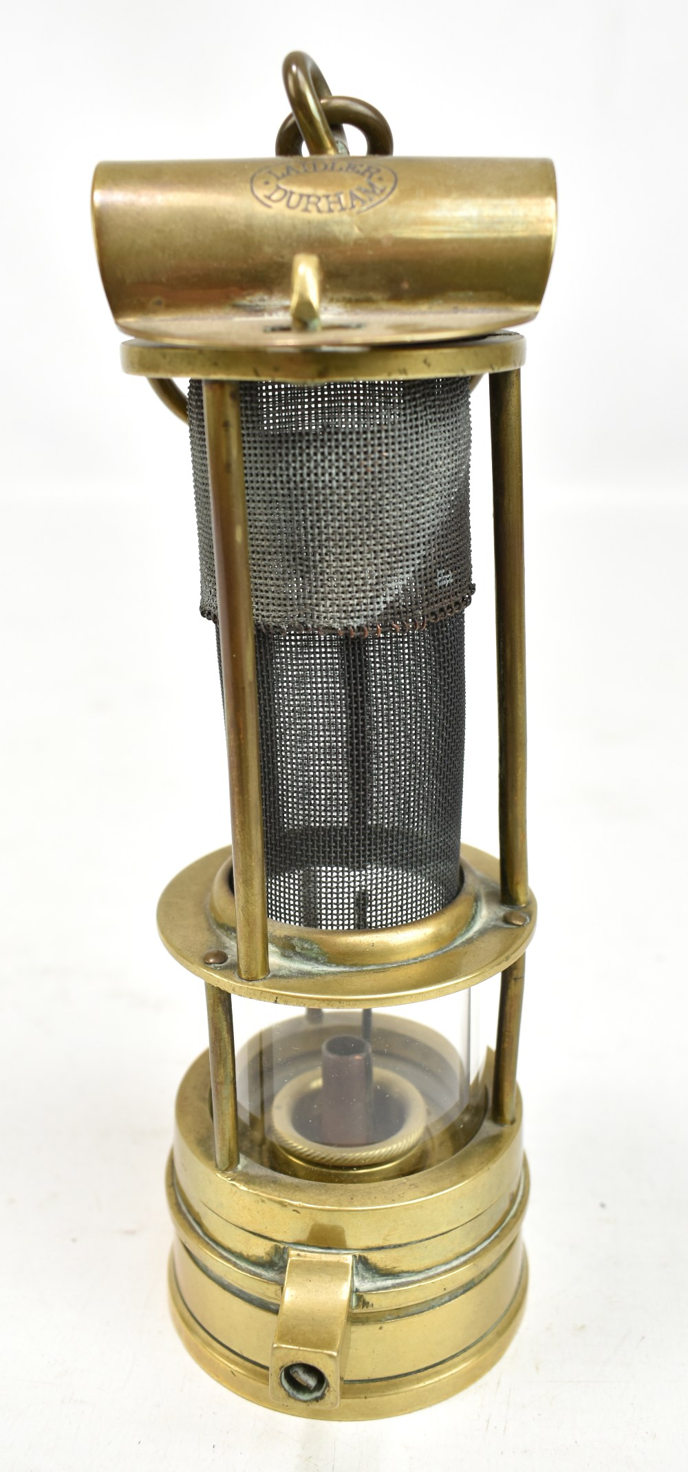 LAIDLER OF DURHAM; an early 20th century three bar Clanny-type frame safety lamp with stamped