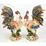 A pair of large decorative crackle glazed ceramic cockerels, apparently unmarked, height 45.5cm.